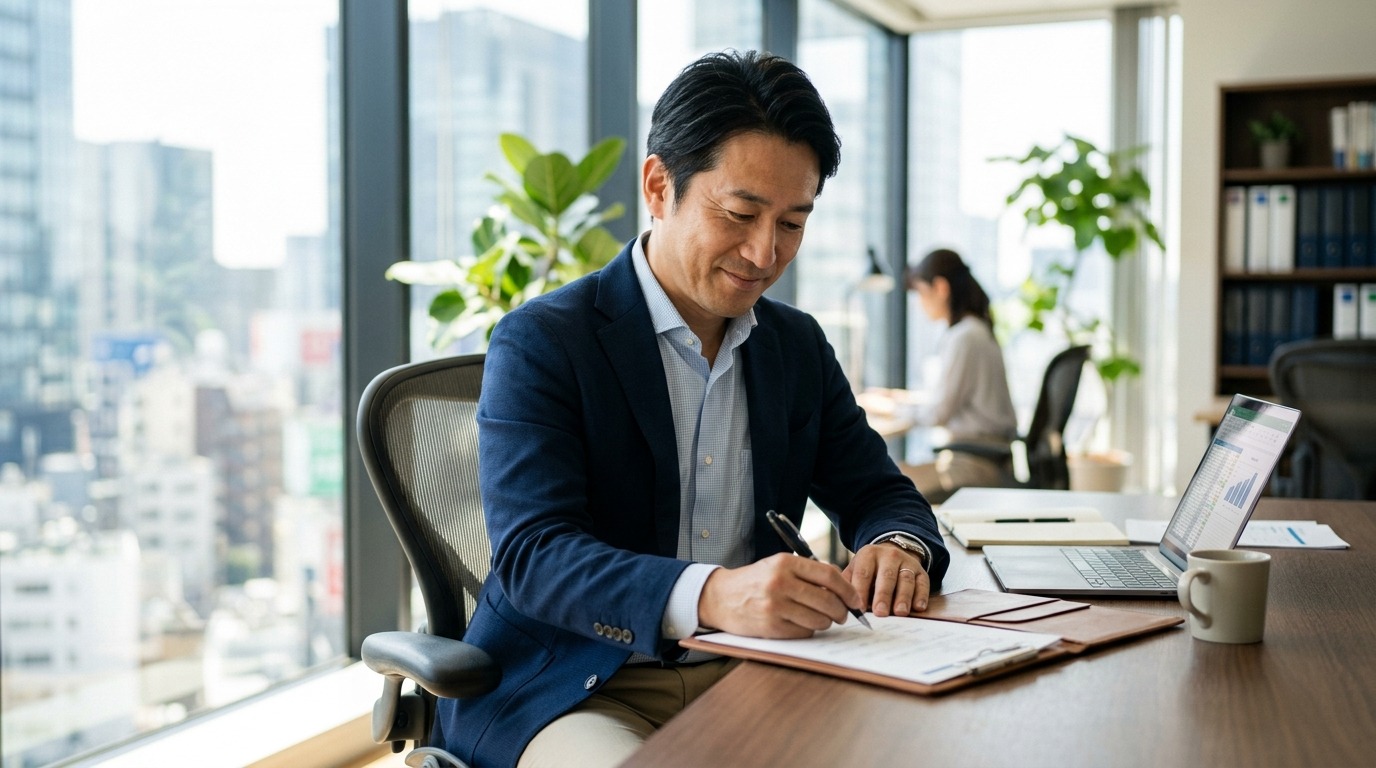 ノルツ株式会社の代表が仕事をしている場面