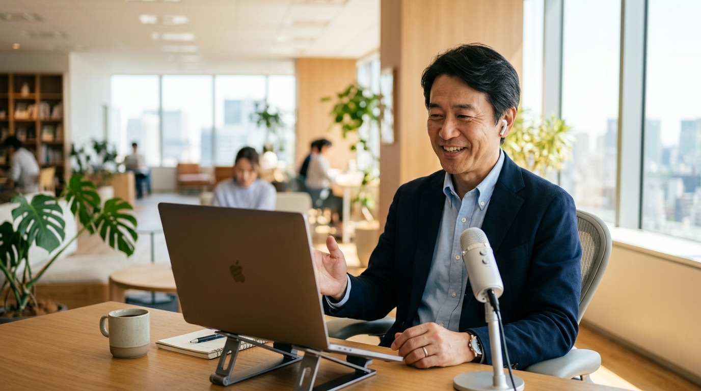 オンラインで話すだけで記事が生成される仕組みのイメージ