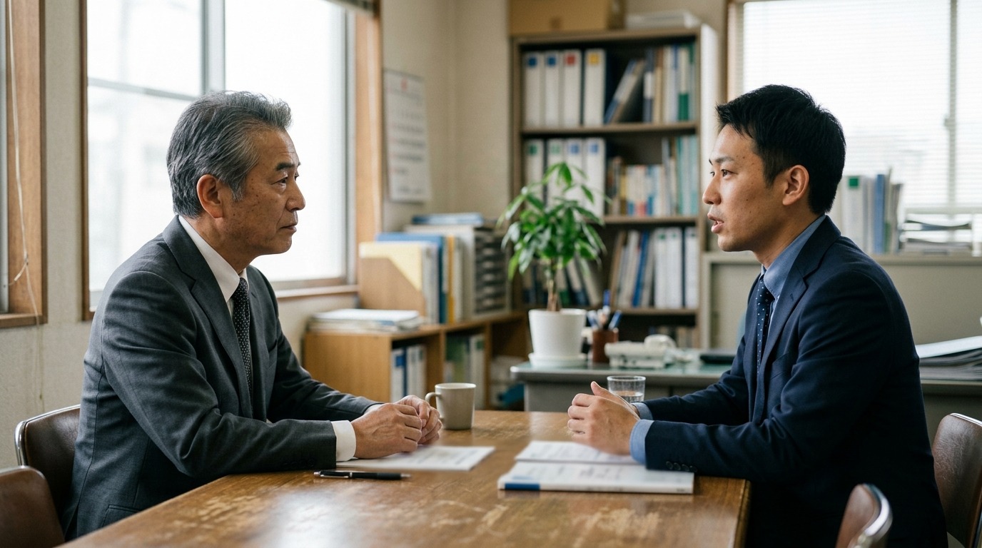 社員の話に耳を傾ける中小企業の経営者