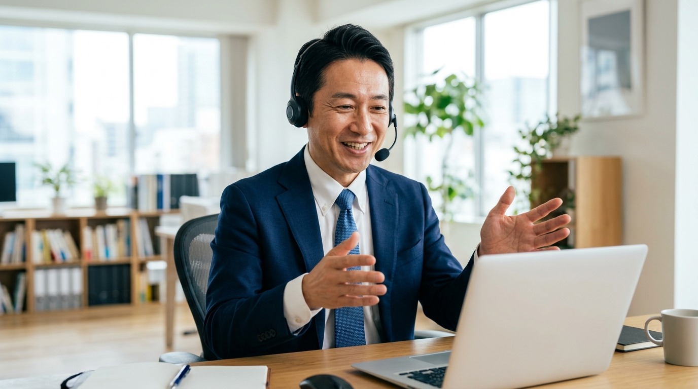 オンラインで収録を行っている中小企業の経営者