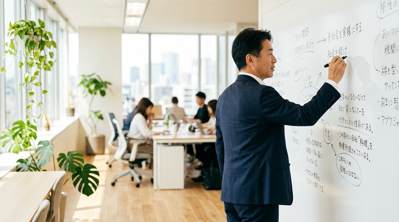 会社の考え方を言語化して発信する様子